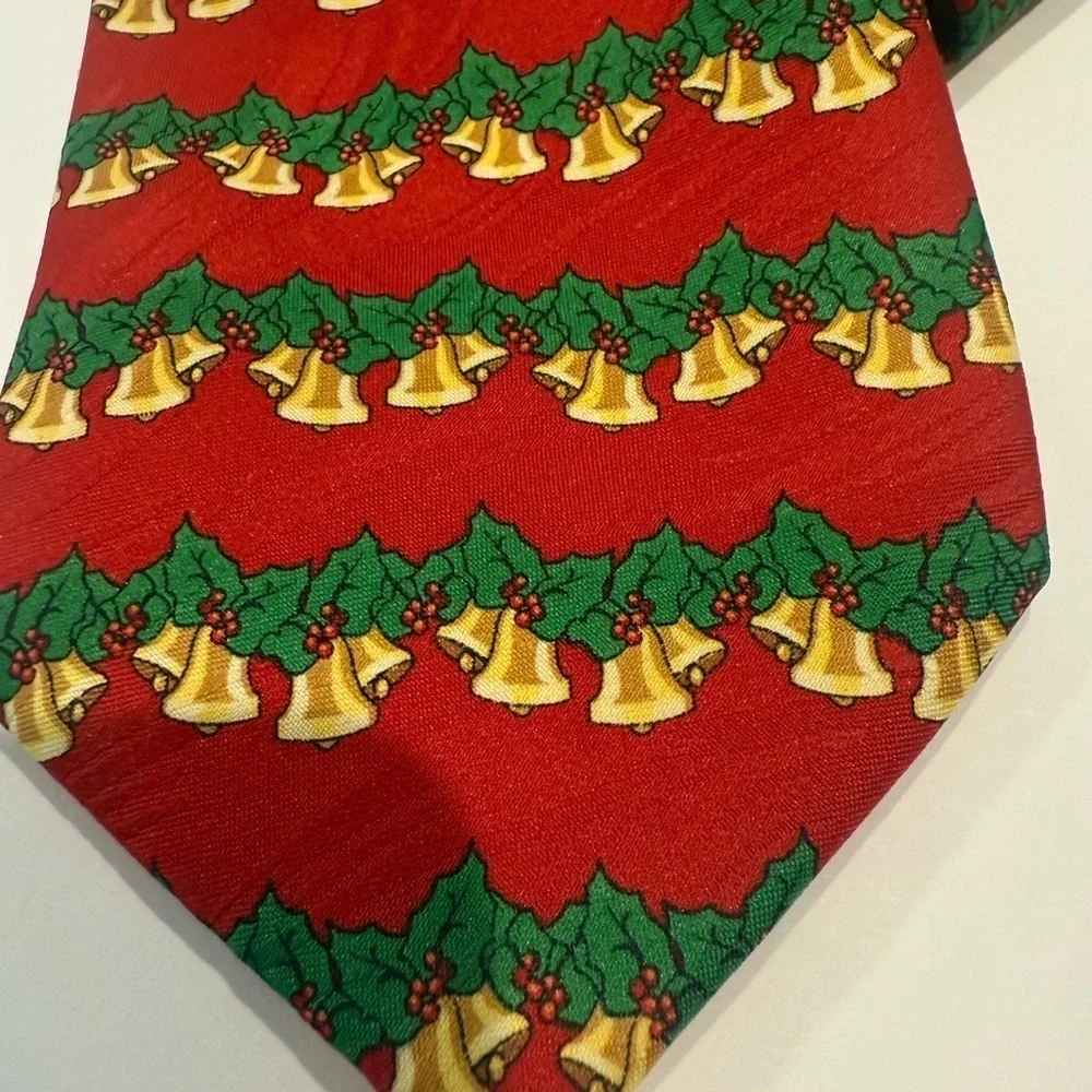 Keith Daniel’s Festive Red Tie with Bells and Holly